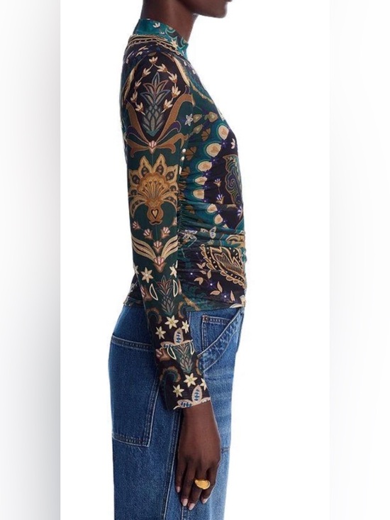 FARM Rio Black & Gold Paisley-Print Tulle Blouse - Picture 3 of 6